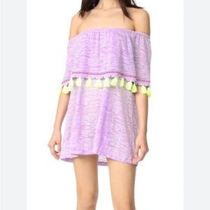 Pitusa beach cover up- Lavender off the shoulder dress with Bright Green Accents
